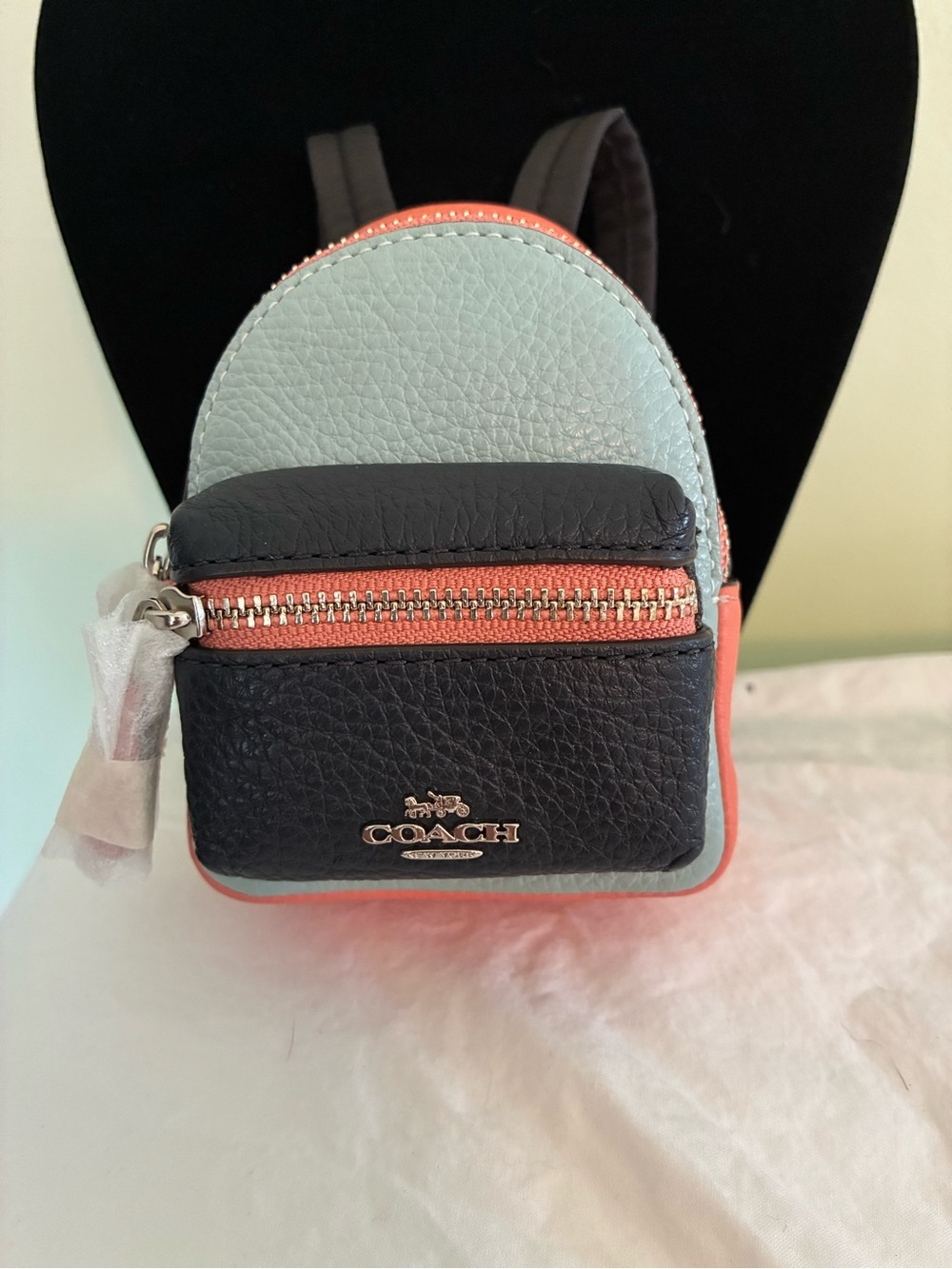 Coach Mini Backpack Crossbody in Black, Light Blue & Coral